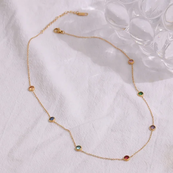 Delicate Colourful CZ Collar Necklace - Picture 5 of 8